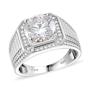 Moissanite 5.15 ctw Men's Ring in Rhodium Over Sterling Silver (Size 10.0)