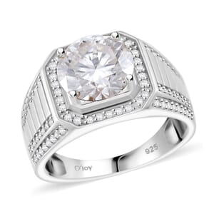Doorbuster Moissanite (Rnd 11mm) Men's Ring in Rhodium Over Sterling Silver (Size 12.0) 5.15 ctw