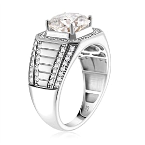 Moissanite 5.15 ctw Men's Ring in Rhodium Over Sterling Silver (Size 11.0)