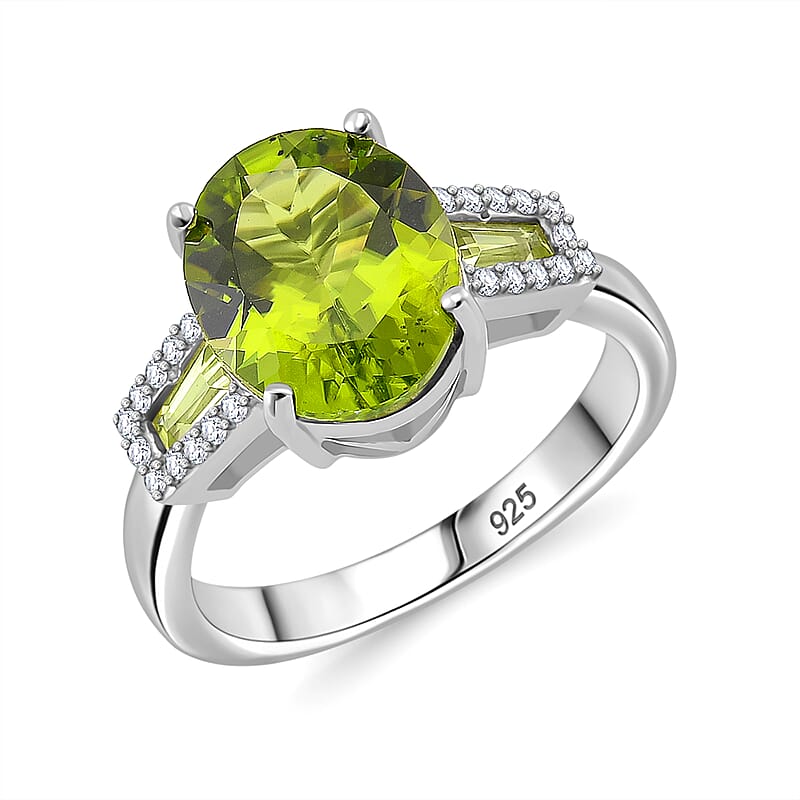 Peridot and White Zircon 3.90 ctw Forest Dew Ring in Rhodium Over Sterling Silver (Size 10.0)