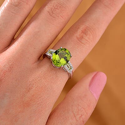 Peridot and White Zircon 3.90 ctw Forest Dew Ring in Rhodium Over Sterling Silver (Size 10.0)