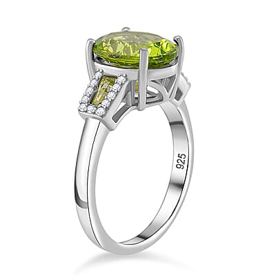 Peridot and White Zircon 3.90 ctw Forest Dew Ring in Rhodium Over Sterling Silver (Size 10.0)