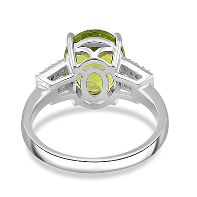 Peridot and White Zircon 3.90 ctw Forest Dew Ring in Rhodium Over Sterling Silver (Size 10.0)
