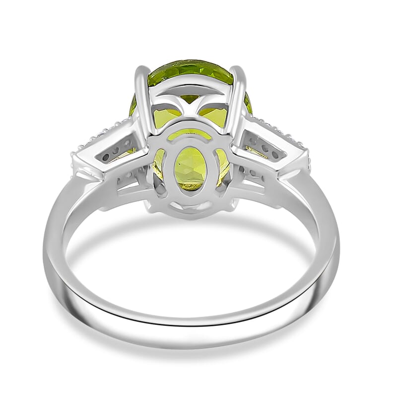 Peridot and White Zircon 3.90 ctw Forest Dew Ring in Rhodium Over Sterling Silver (Size 10.0)