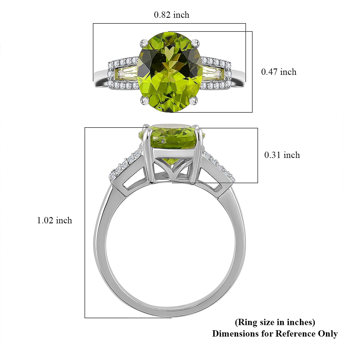 Peridot and White Zircon 3.90 ctw Forest Dew Ring in Rhodium Over Sterling Silver (Size 10.0)