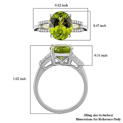 Peridot and White Zircon 3.90 ctw Forest Dew Ring in Rhodium Over Sterling Silver (Size 10.0)