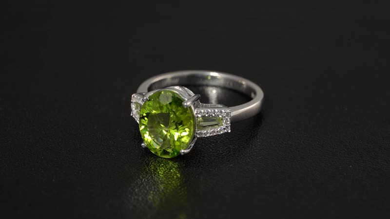 Doorbuster Peridot, White Zircon Ring in Rhodium Over Sterling Silver (Size 10.0) 3.90 ctw