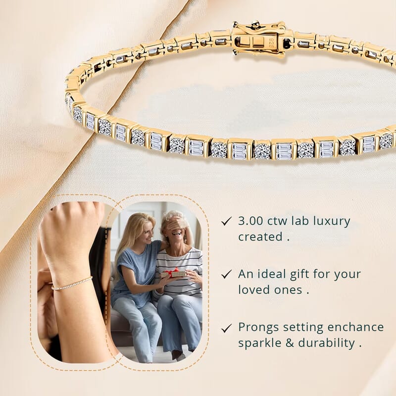 Luxuriant Lab Grown Diamond 3.00 ctw Tennis Bracelet in 14K Yellow Gold Over Sterling Silver (7.25 In)
