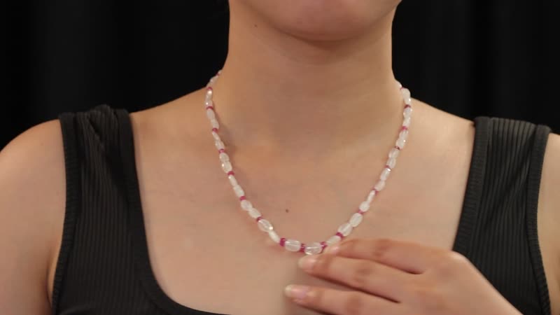 Rainbow Moonstone and Niassa Ruby (FF) 76.00 ctw Necklace 18 Inches in Rhodium Over Sterling Silver