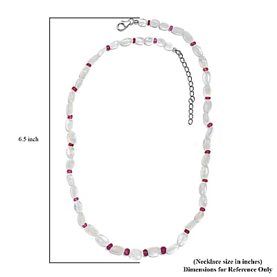 Rainbow Moonstone and Niassa Ruby (FF) 76.00 ctw Necklace 18 Inches in Rhodium Over Sterling Silver