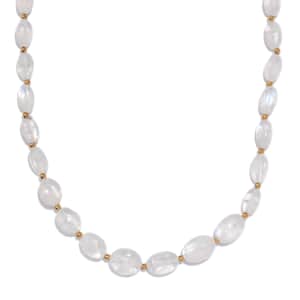 Rainbow Moonstone 55.00 ctw Necklace 18 Inches in 14K YG Over Sterling Silver