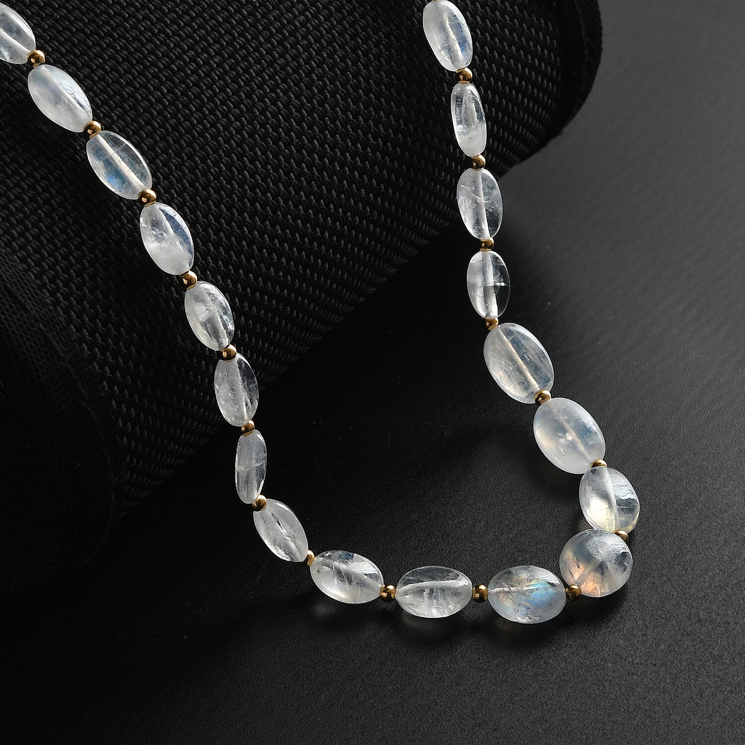 Rainbow Moonstone 55.00 ctw Necklace 18 Inches in 14K YG Over Sterling Silver