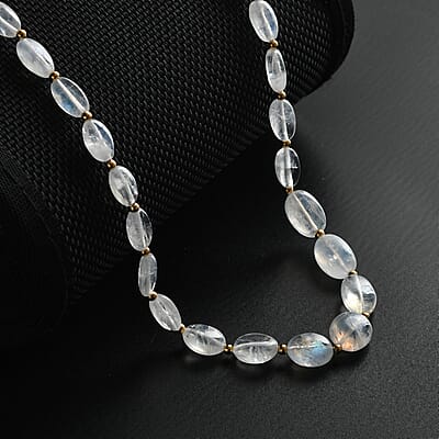 Rainbow Moonstone 55.00 ctw Necklace 18 Inches in 14K YG Over Sterling Silver
