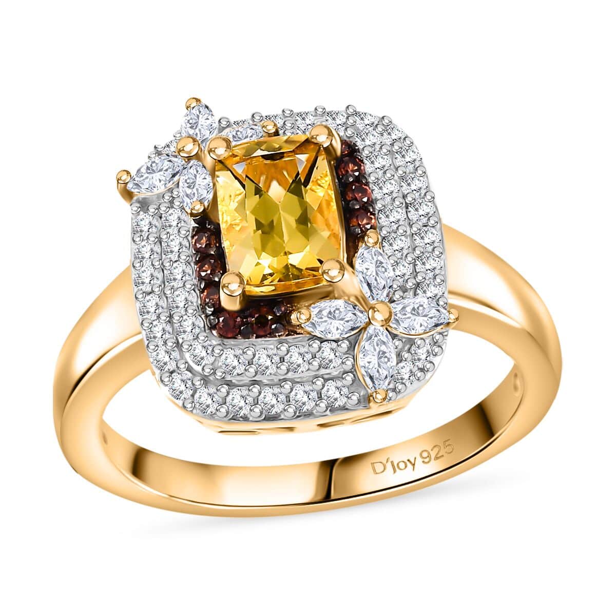 Premium Brazilian Heliodor, Brown and White Zircon 1.90 ctw Ring in 18K Vermeil Yellow Gold Over Sterling Silver (Size 10.0) image number 0