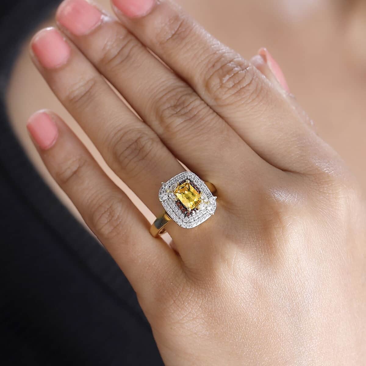 Premium Brazilian Heliodor, Brown and White Zircon 1.90 ctw Ring in 18K Vermeil Yellow Gold Over Sterling Silver (Size 10.0) image number 2