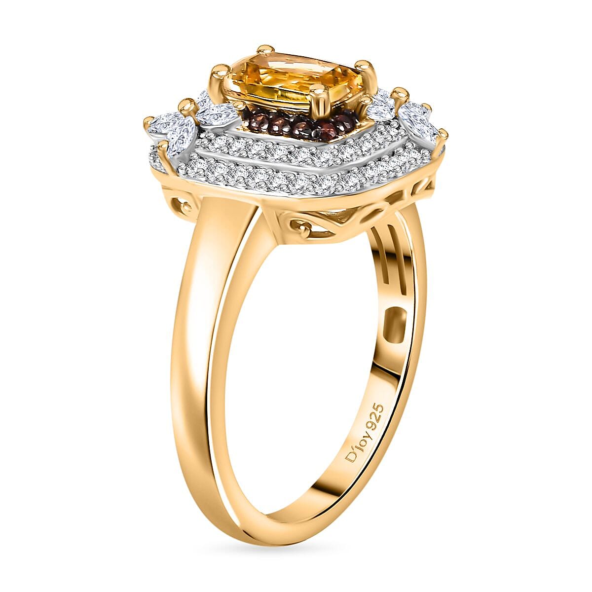 Premium Brazilian Heliodor, Brown and White Zircon 1.90 ctw Butterfly Ring in 18K Vermeil Yellow Gold Over Sterling Silver (Size 10.0)