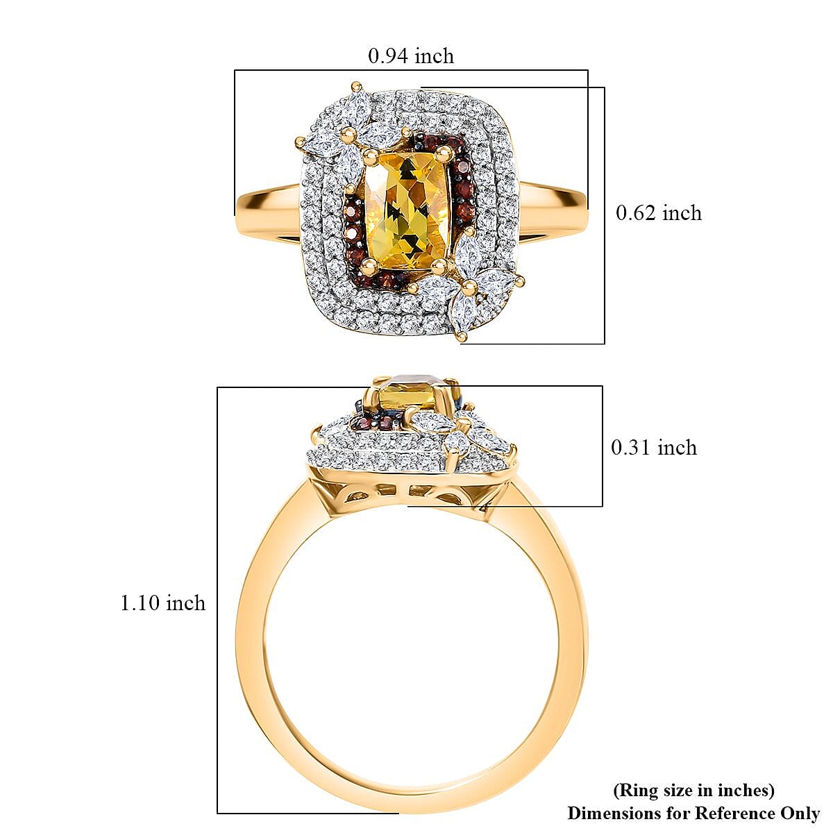 Premium Brazilian Heliodor, Brown and White Zircon 1.90 ctw Butterfly Ring in 18K Vermeil Yellow Gold Over Sterling Silver (Size 10.0)