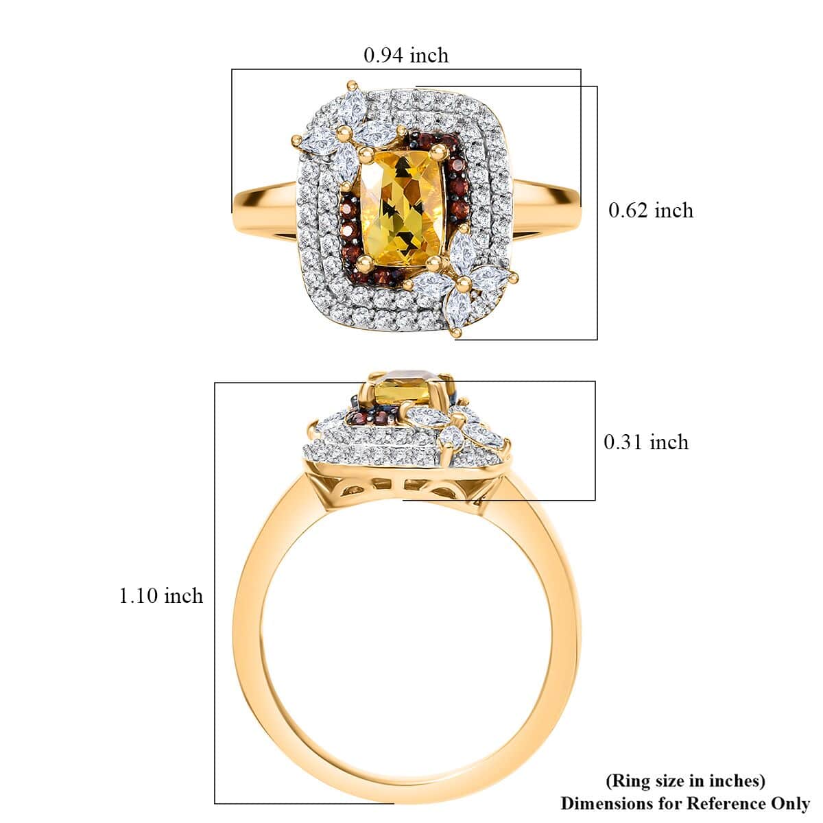 Premium Brazilian Heliodor, Brown and White Zircon 1.90 ctw Ring in 18K Vermeil Yellow Gold Over Sterling Silver (Size 10.0) image number 5