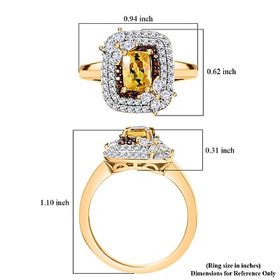Premium Brazilian Heliodor, Brown and White Zircon 1.90 ctw Butterfly Ring in 18K Vermeil Yellow Gold Over Sterling Silver (Size 10.0)