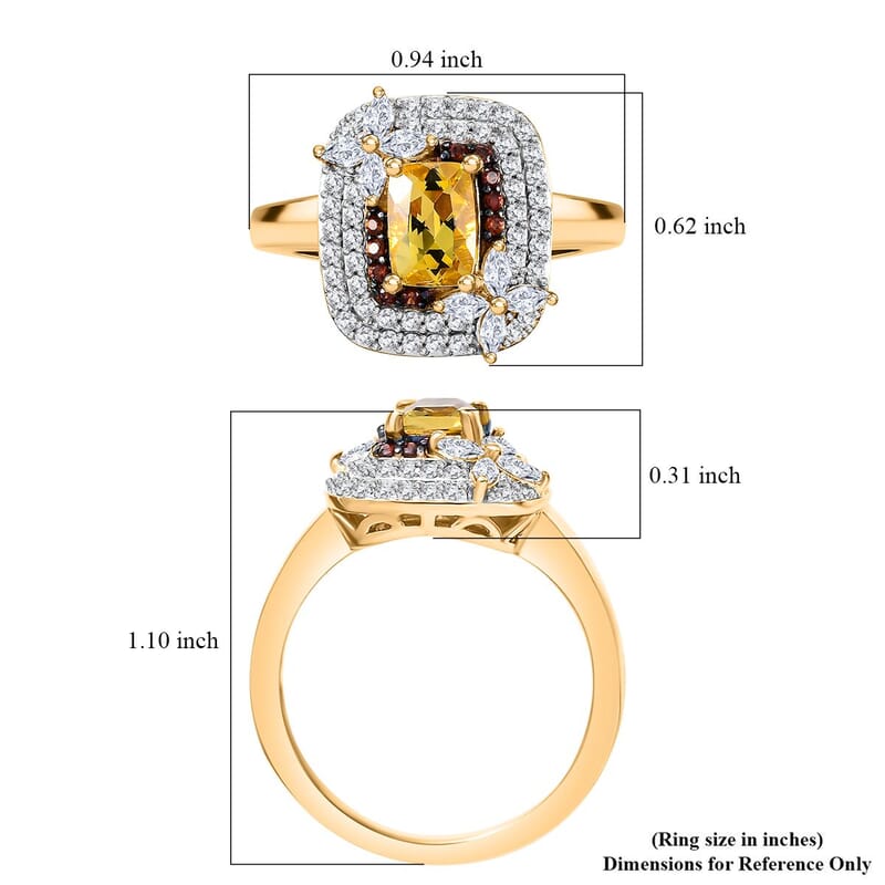 Premium Brazilian Heliodor, Brown and White Zircon 1.90 ctw Butterfly Ring in 18K Vermeil Yellow Gold Over Sterling Silver (Size 10.0)