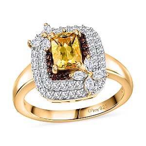 Premium Brazilian Heliodor, Brown and White Zircon 1.90 ctw Butterfly Ring in 18K Vermeil Yellow Gold Over Sterling Silver (Size 7.0)