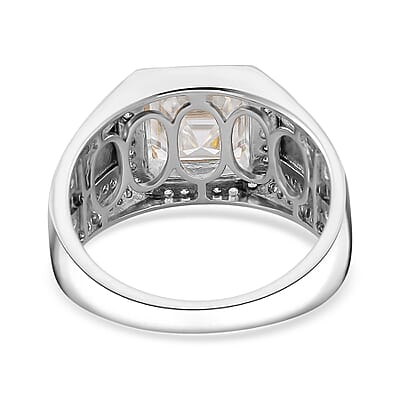 Asscher Cut Moissanite 5.25 ctw Men's Ring in Rhodium Over Sterling Silver (Size 10.0)