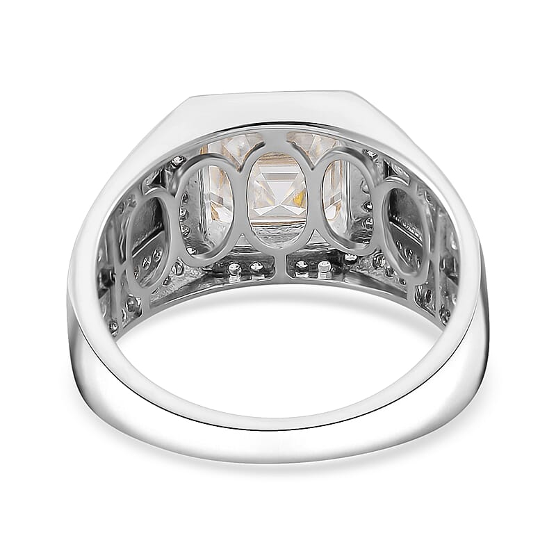 Asscher Cut Moissanite 5.25 ctw Men's Ring in Rhodium Over Sterling Silver (Size 10.0)