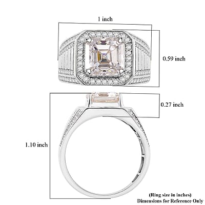 Asscher Cut Moissanite 5.25 ctw Men's Ring in Rhodium Over Sterling Silver (Size 10.0)