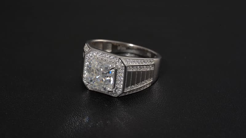 Doorbuster Asscher Cut Moissanite (9.5mm) Men's Ring in Rhodium Over Sterling Silver (Size 10.0) 5.25 ctw