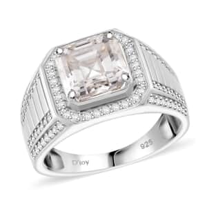 Doorbuster Asscher Cut Moissanite 5.25 ctw Men's Ring in Rhodium Over Sterling Silver (Size 12.0)