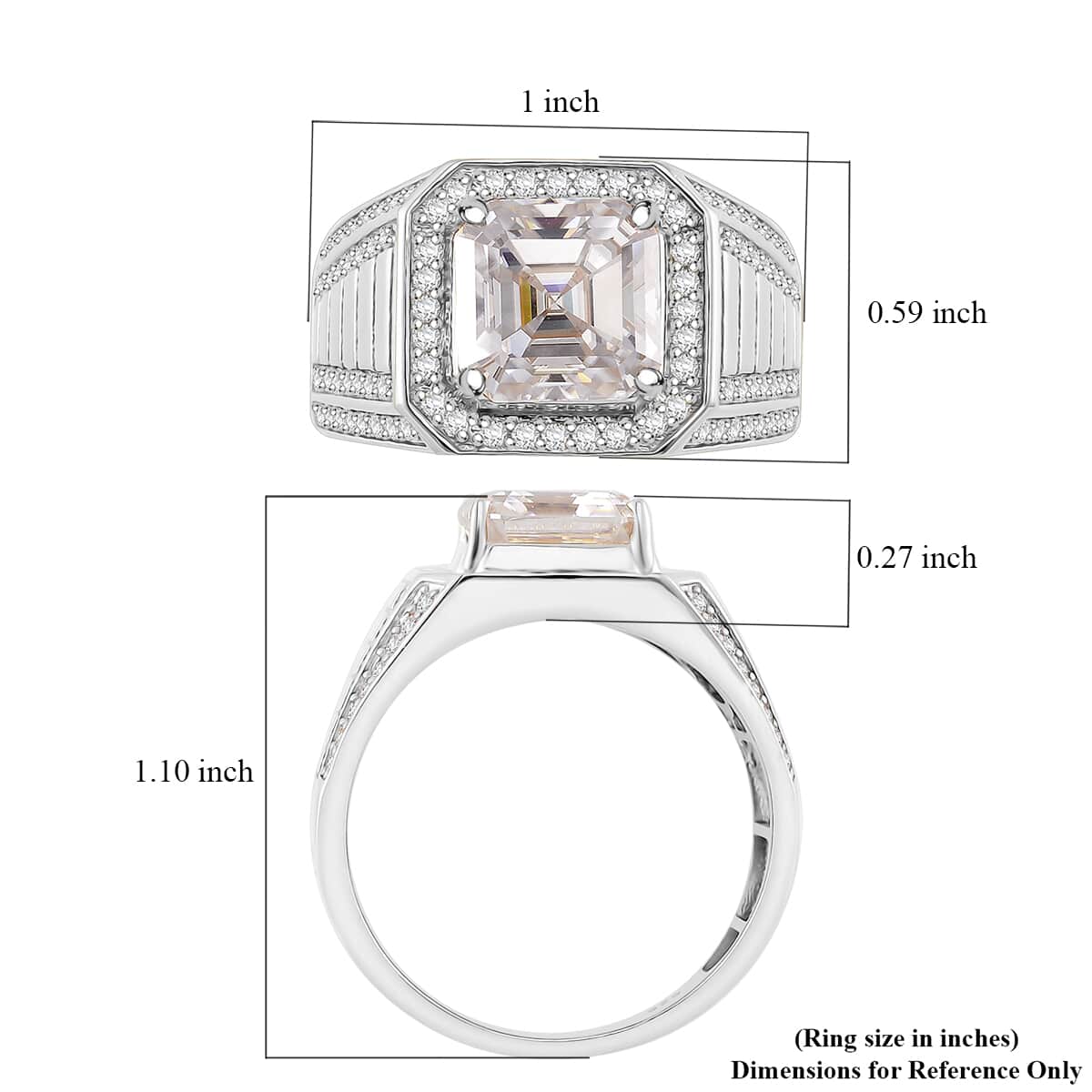 Doorbuster Asscher Cut Moissanite 5.25 ctw Men's Ring in Rhodium Over Sterling Silver (Size 12.0) image number 4