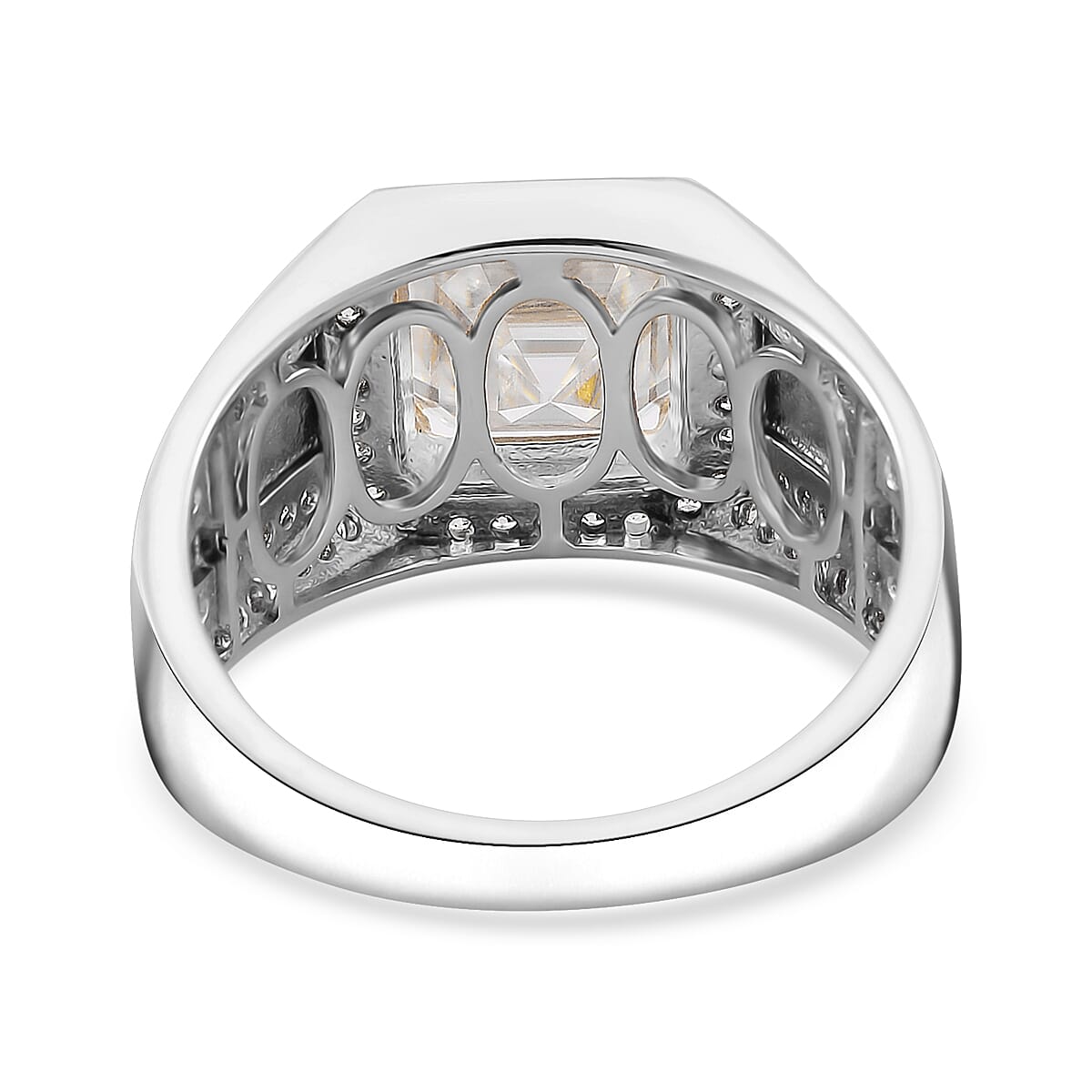 Asscher Cut Moissanite 5.25 ctw Men's Ring in Rhodium Over Sterling Silver (Size 14.0)