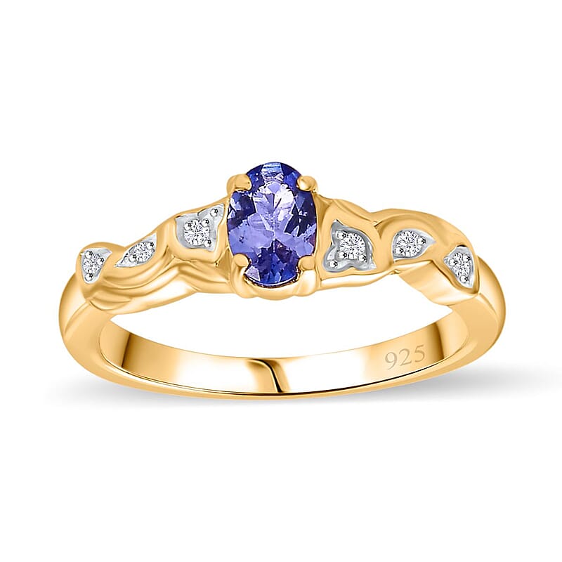 Tanzanite and White Zircon 0.55 ctw Ring in 18K Vermeil Yellow Gold Over Sterling Silver (Size 11.5)