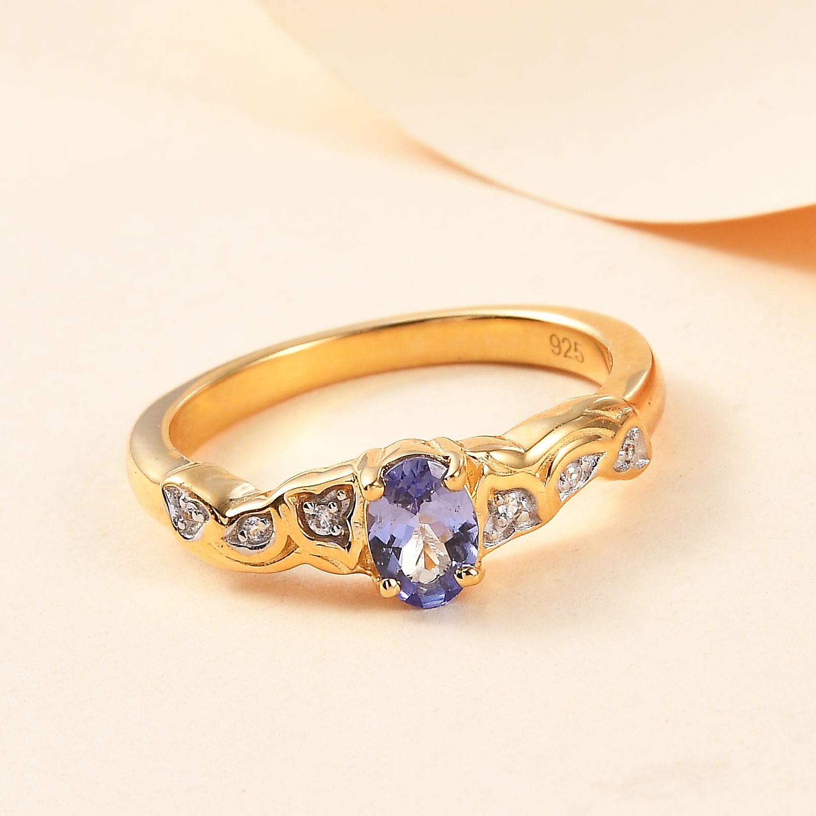 Tanzanite and White Zircon 0.55 ctw Ring in 18K Vermeil Yellow Gold Over Sterling Silver (Size 11.5)