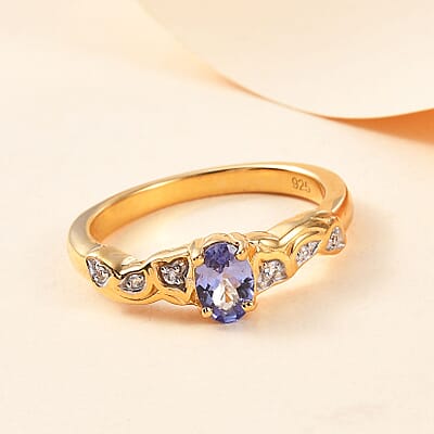 Tanzanite and White Zircon 0.55 ctw Ring in 18K Vermeil Yellow Gold Over Sterling Silver (Size 11.5)