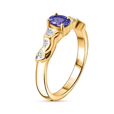 Tanzanite and White Zircon 0.55 ctw Ring in 18K Vermeil Yellow Gold Over Sterling Silver (Size 11.5)