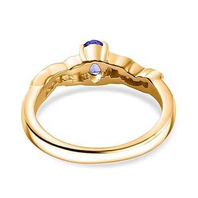 Tanzanite and White Zircon 0.55 ctw Ring in 18K Vermeil Yellow Gold Over Sterling Silver (Size 11.5)