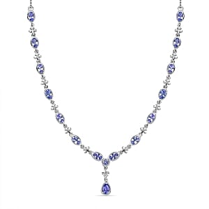 Tanzanite Cluster 3.84 ctw Necklace in Rhodium Over Sterling Silver 18 Inches