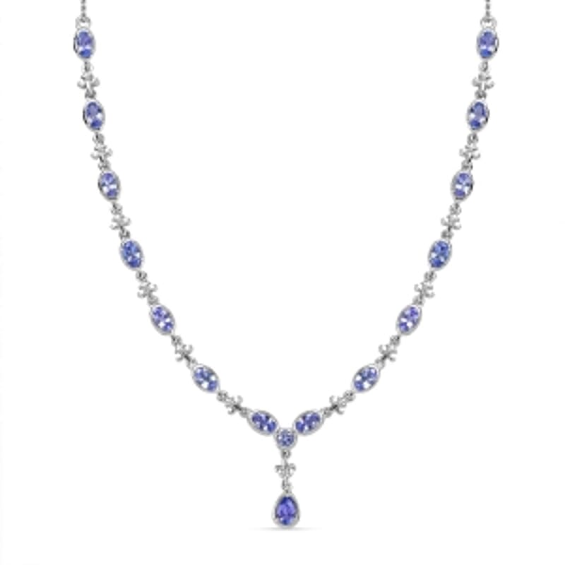 Tanzanite Cluster 3.84 ctw Necklace in Rhodium Over Sterling Silver 18 Inches