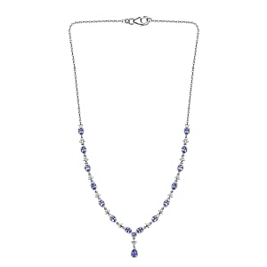 Tanzanite Cluster 3.84 ctw Necklace in Rhodium Over Sterling Silver 18 Inches