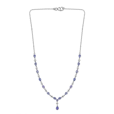 Tanzanite Cluster 3.84 ctw Necklace in Rhodium Over Sterling Silver 18 Inches