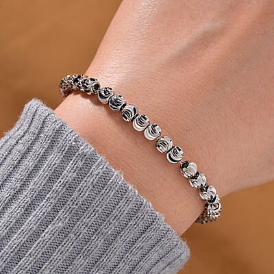Beaded Bracelet in Silvertone (7.5-9.5In)