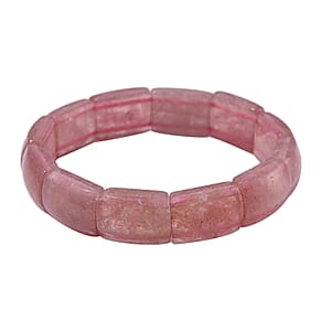 Strawberry Quartz 150.00 ctw Block Stretch Bracelet