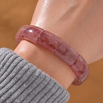 Strawberry Quartz 150.00 ctw Block Stretch Bracelet