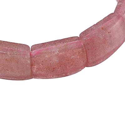 Strawberry Quartz 150.00 ctw Block Stretch Bracelet