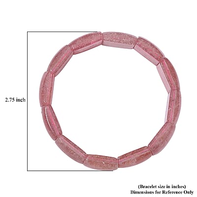 Strawberry Quartz 150.00 ctw Block Stretch Bracelet