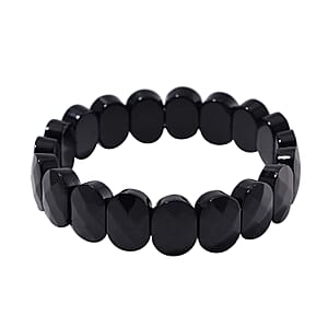Black Obsidian 125.00 ctw Block Stretch Bracelet