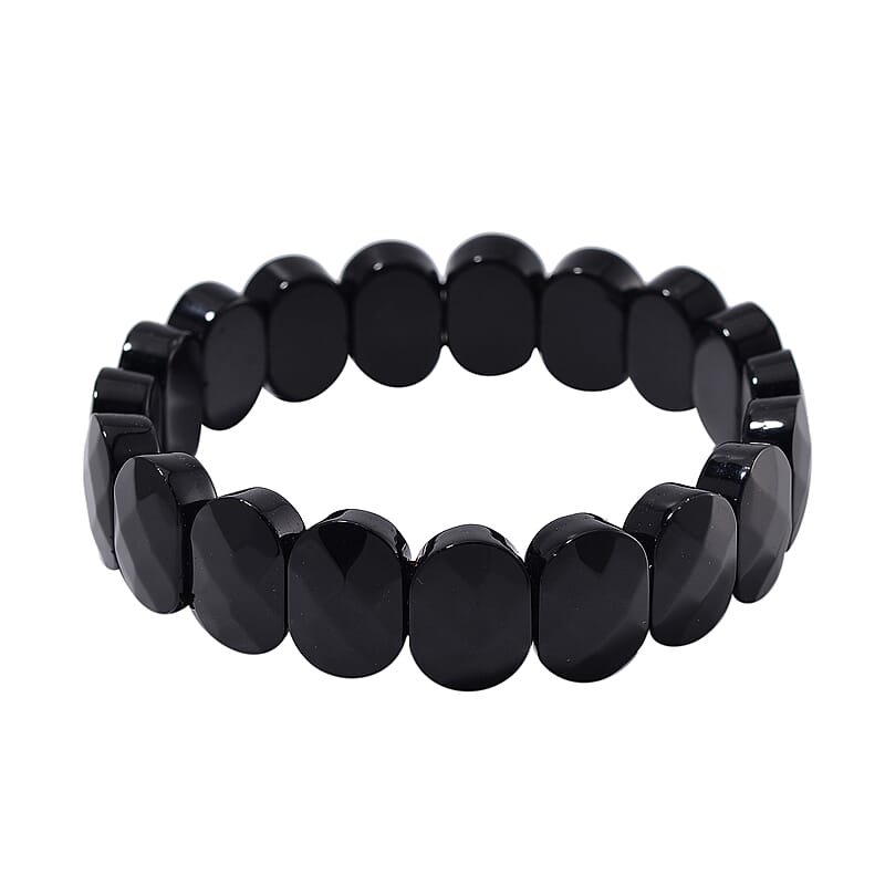 Black Obsidian 125.00 ctw Block Stretch Bracelet