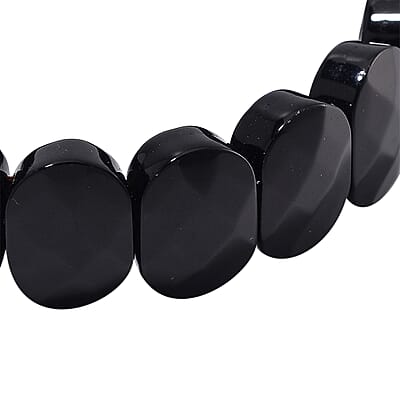 Black Obsidian 125.00 ctw Block Stretch Bracelet