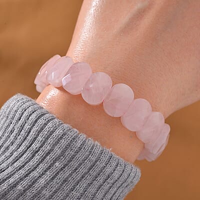 Galilea Rose Quartz 150.00 ctw Block Stretch Bracelet